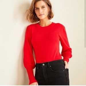 Ann Taylor Red Crewneck lantern sleeve sweater